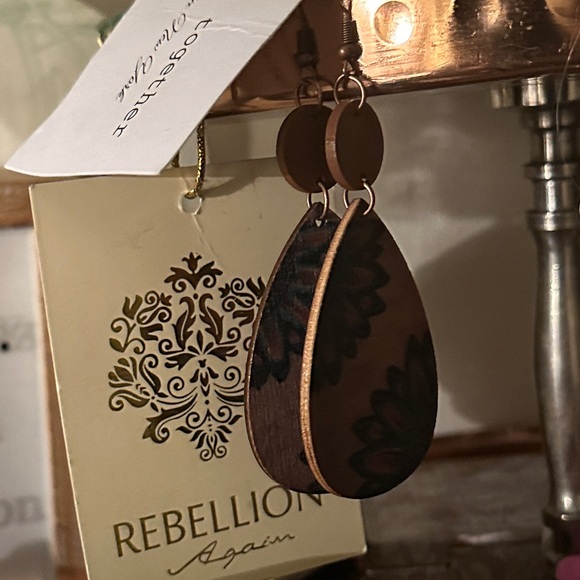Handmade Jewelry - Hand painted sunflower Dark Brown Teardrop Earrings